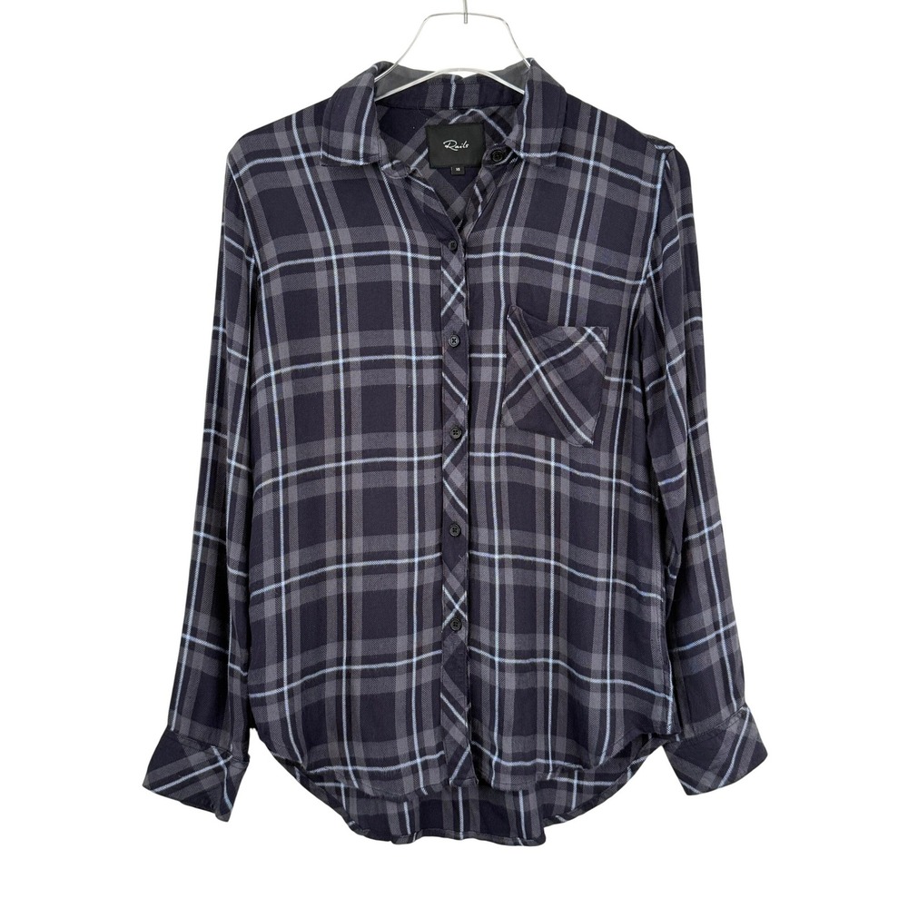 Rails Hunter Plaid Button Down Shirt Women XS Grey‎ Midnight Sky Rayon Flannel